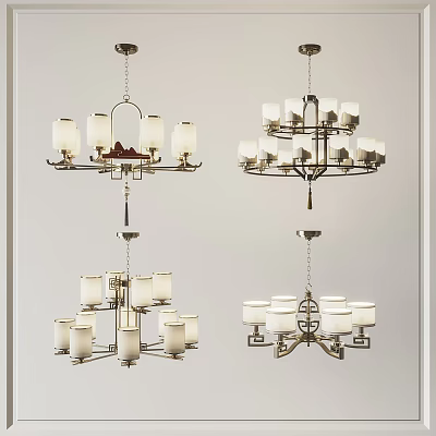 Modern Elegant Chandeliers Lighting Fixture With White Shades And Metal Frame Design 3d model