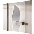 Contemporary Wall Mounted Vanity With Curved Mirror And Wooden Storage Shelf
