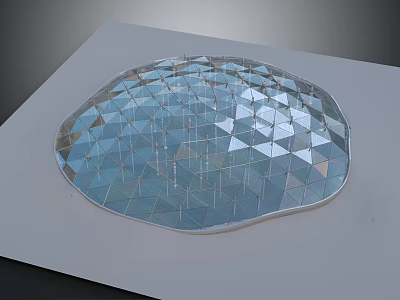 Cartoon Scene Of Transparent Triangular Mesh Hemisphere With Shiny Reflective Surface On White Background 3d model