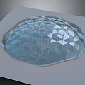 Cartoon Scene Of Transparent Triangular Mesh Hemisphere With Shiny Reflective Surface On White Background