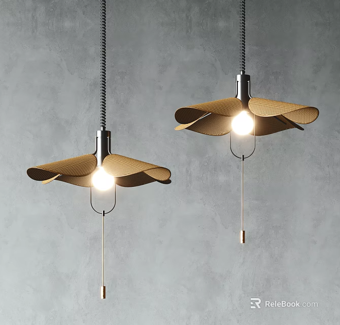 Modern Petal Shaped Pendant Lights With Warm Illumination Against Grey Background 3d model 
