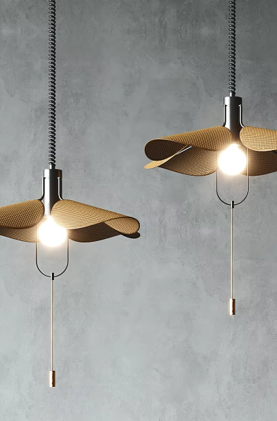 Modern Petal Shaped Pendant Lights With Warm Illumination Against Grey Background 3d model