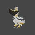 Animated Game Movie Character With Yellow White Fur Blue Eyes Green Collar And Black Paws