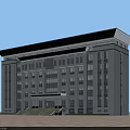 Modern Multi Story Office Building With Glass Facade And Grand Entrance Plaza