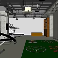 Gym Interior With Dumbbell Rack Fitness Equipment Green Floor Mats And Supplement Shelf
