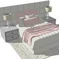 Double Bed With Upholstered Headboard Pink Pillow White Quilt Nightstands Table Lamps And Rug