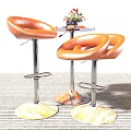 Modern Brown Leather Bar Stools With Metal Frame Marble Base And Side Table 3d model