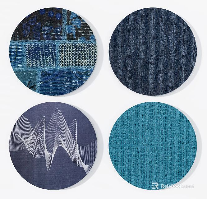 Round Rugs With Blue Geometric Wave And Textured Patterns For Home Decor 3d model