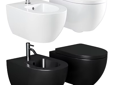 Modern Black and White Bathroom Set With Toilet And Sink 3d model