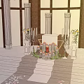 Sacred Church Interior With Elegant Chandeliers Floral Arrangements And Worship Altar