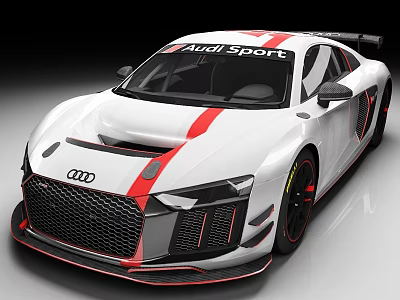 Audi Sport White Racing Car With Red Stripes And Sporty Exterior Design 3d model