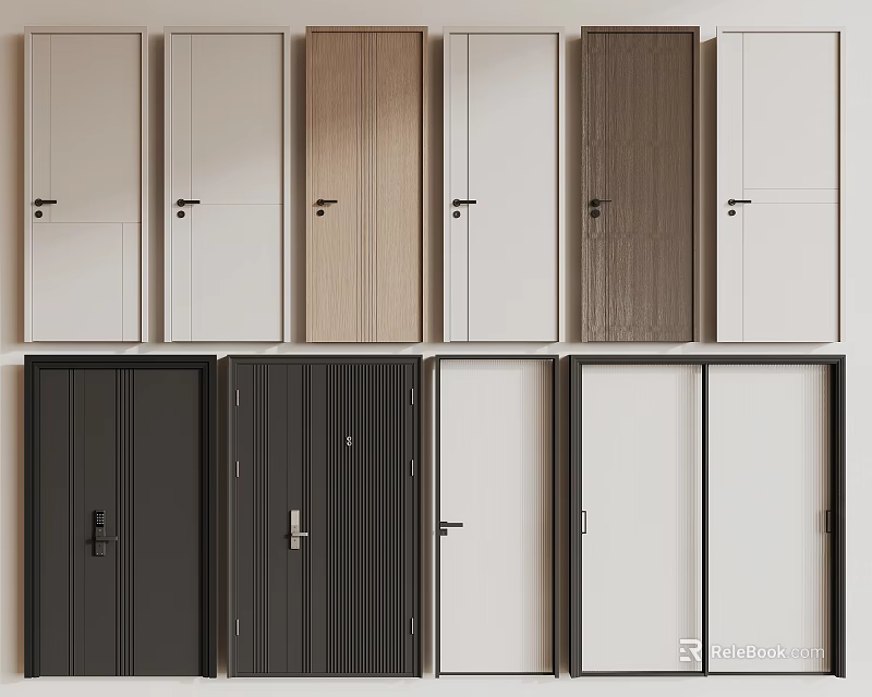Various Style Hinged Doors In Different Colors And Materials For Home Interior 3d model 