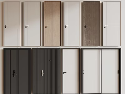 Various Style Hinged Doors In Different Colors And Materials For Home Interior 3d model