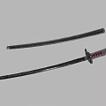 Traditional Japanese Samurai Sword With Black Scabbard And Red Wrapped Handle