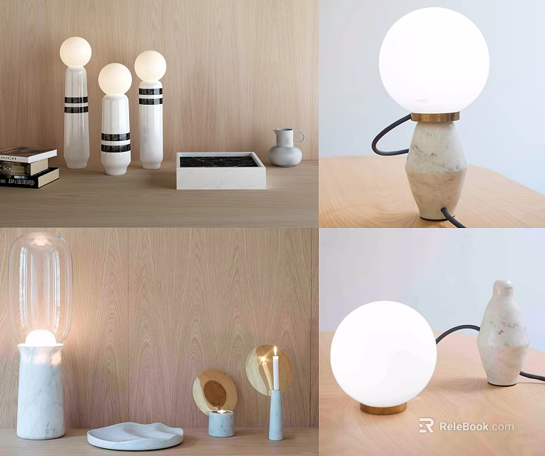 Modern Minimalist Table Lamps With Spherical Lampshade And Marble Base In Various Designs 3d model 