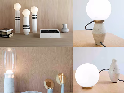 Modern Minimalist Table Lamps With Spherical Lampshade And Marble Base In Various Designs 3d model