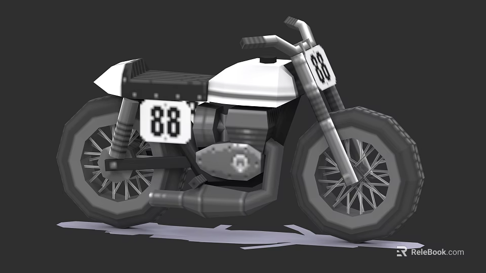 Black and White Racing Motorcycle With Number 88 Spoked Wheels And Black Seat 3d model 
