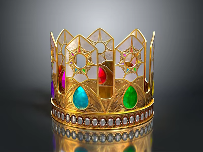 Elegant Golden Crown Headwear With Colorful Gemstones Small Crystals And Decorative Patterns 3d model