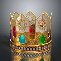 Elegant Golden Crown Headwear With Colorful Gemstones Small Crystals And Decorative Patterns