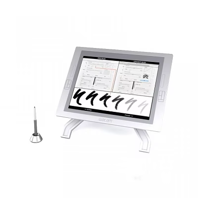 White Touchscreen Computer Displaying Documents With Touch Pen And Data Interface 3d model