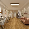 Beauty Salon Interior With Mirrors Salon Chairs Sofa Wooden Floor And Lighting