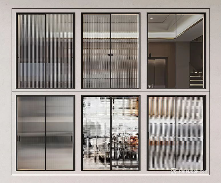 Modern Glass Sliding Doors With Different Textures For Interior Partition Design 3d model