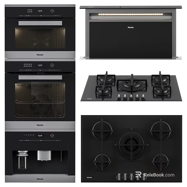 Modern Black Kitchen Appliances Including Oven Range Hood And Gas Stoves 3d model 