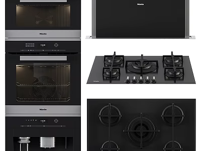 Modern Black Kitchen Appliances Including Oven Range Hood And Gas Stoves 3d model