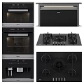 Modern Black Kitchen Appliances Including Oven Range Hood And Gas Stoves