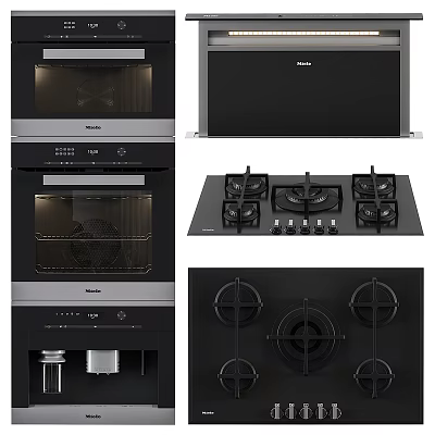 Modern Black Kitchen Appliances Including Oven Range Hood And Gas Stoves 3d model