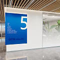 Modern Elevator Lobby OTIS Electric Floor 5 With Glass Partition Wooden Ceiling And Green Plants