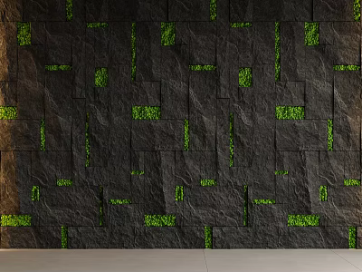 Modern Black Stone Background Wall With Green Geometric Square And Line Patterns 3d model