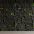 Modern Black Stone Background Wall With Green Geometric Square And Line Patterns