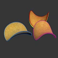 Crispy Golden Yellow Potato Chips In Curved Shell Shape With Reflection On Black Background 3d model