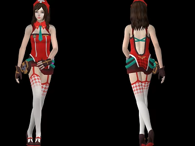 Game Movie Character In Red And White Suspender Outfit With White Stockings And Red Shoes 3d model