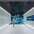 Modern Exhibition Hall Interior With Large Dynamic LED Display Wall And Logo Lighting 3d model