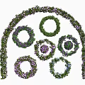 Multiple Circular Flower Wreaths With Purple Flowers And Green Leaves