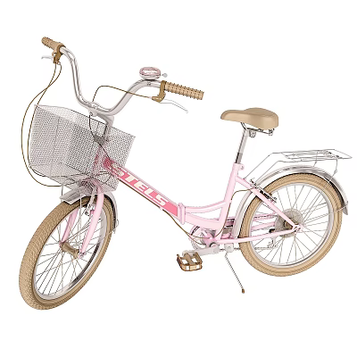 Pink Bicycle With Front Wire Basket Rear Rack And Beige Saddle 3d model