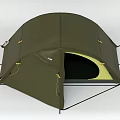 Camping Camp Featuring Green Outdoor Tent With Open Door And Yellow Ropes