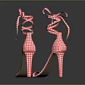 Stylish Red And White Gingham Women's High Heels With Lace Up Stiletto Design