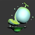 Fresh Sliced Green Kiwi on Plate with Juice Splatter and Droplets