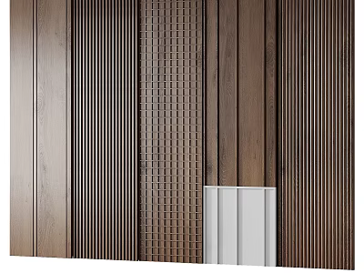 Modern Wooden Wall Decor With Vertical Slats Grid Design And White Accent 3d model