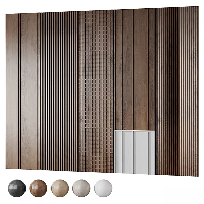 Modern Wooden Wall Decor With Vertical Slats Grid Design And White Accent 3d model