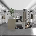 Modern Clothing Store Open Space With Sofa Green Plants Shelves And Decorative Ornaments
