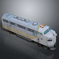 White Diesel Train Locomotive with Circular Engine Vents Yellow Stripes Front Windows and 3D Design