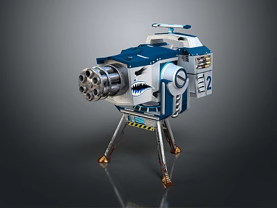 Futuristic Shark Head Shaped Mechanical Device With Tripod Stand And Number Two 3d model