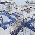 Intricate Modern Staircase Design With Multiple Platforms And Connected Walkways 3d model