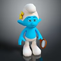 Blue Smurf Character With White Hat Yellow Flower Holding Mirror Toy Figure