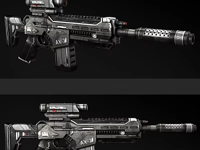 Futuristic Sci Fi Rifle Advanced Design With Scope Magazine And Metallic Finish 3d model