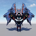 Futuristic Space Vehicle With Blue Red Color Scheme And Complex Aerodynamic Design For Interstellar Travel